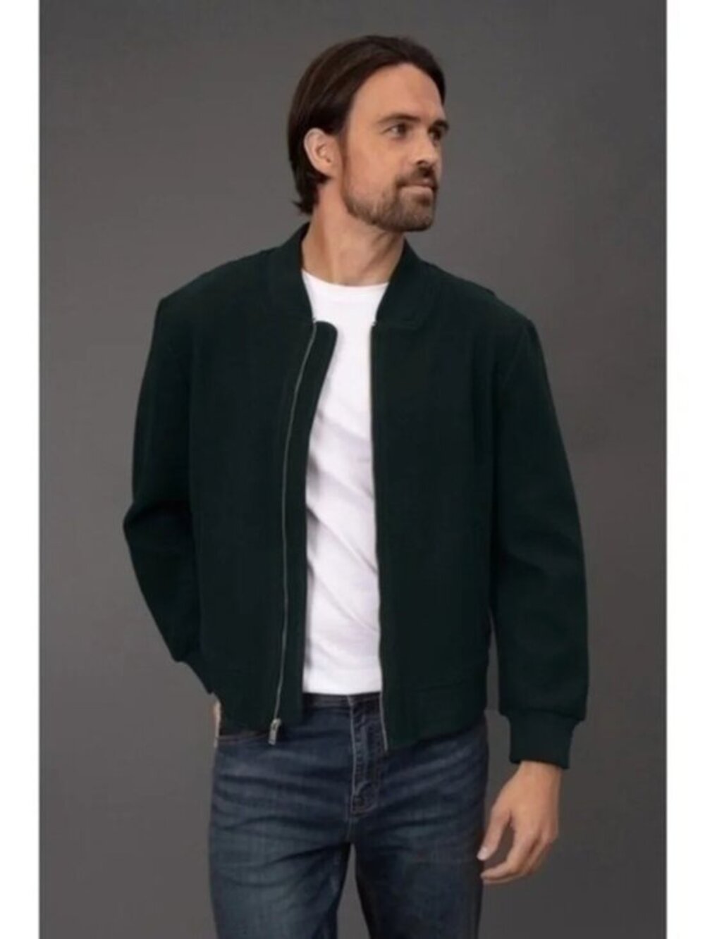 New Bagatelle Homme Faux Wool Bomber Jacket Forest Green Large